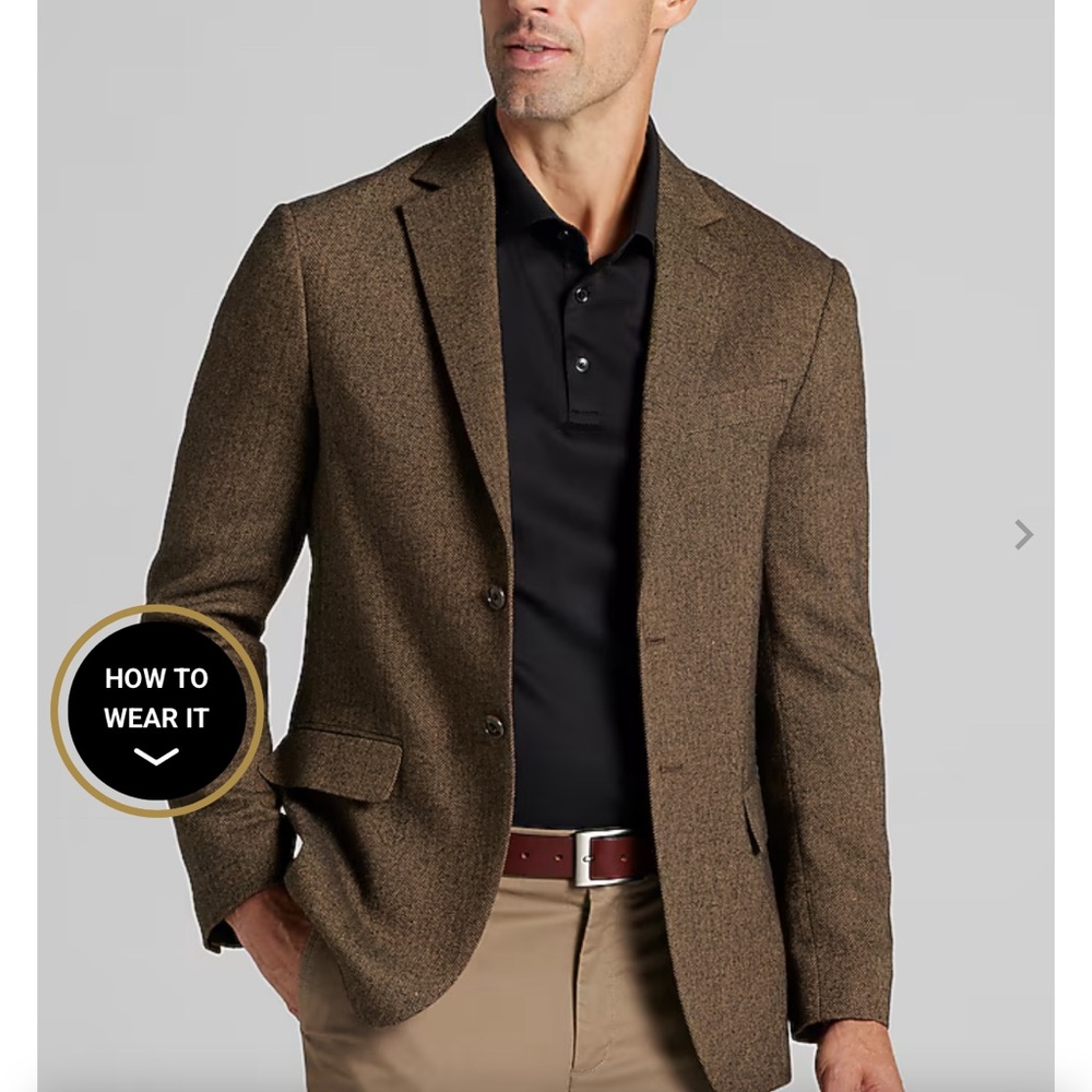 Jos. A. Bank Classic Brown Wool Herringbone Blazer, Size 44L NWT